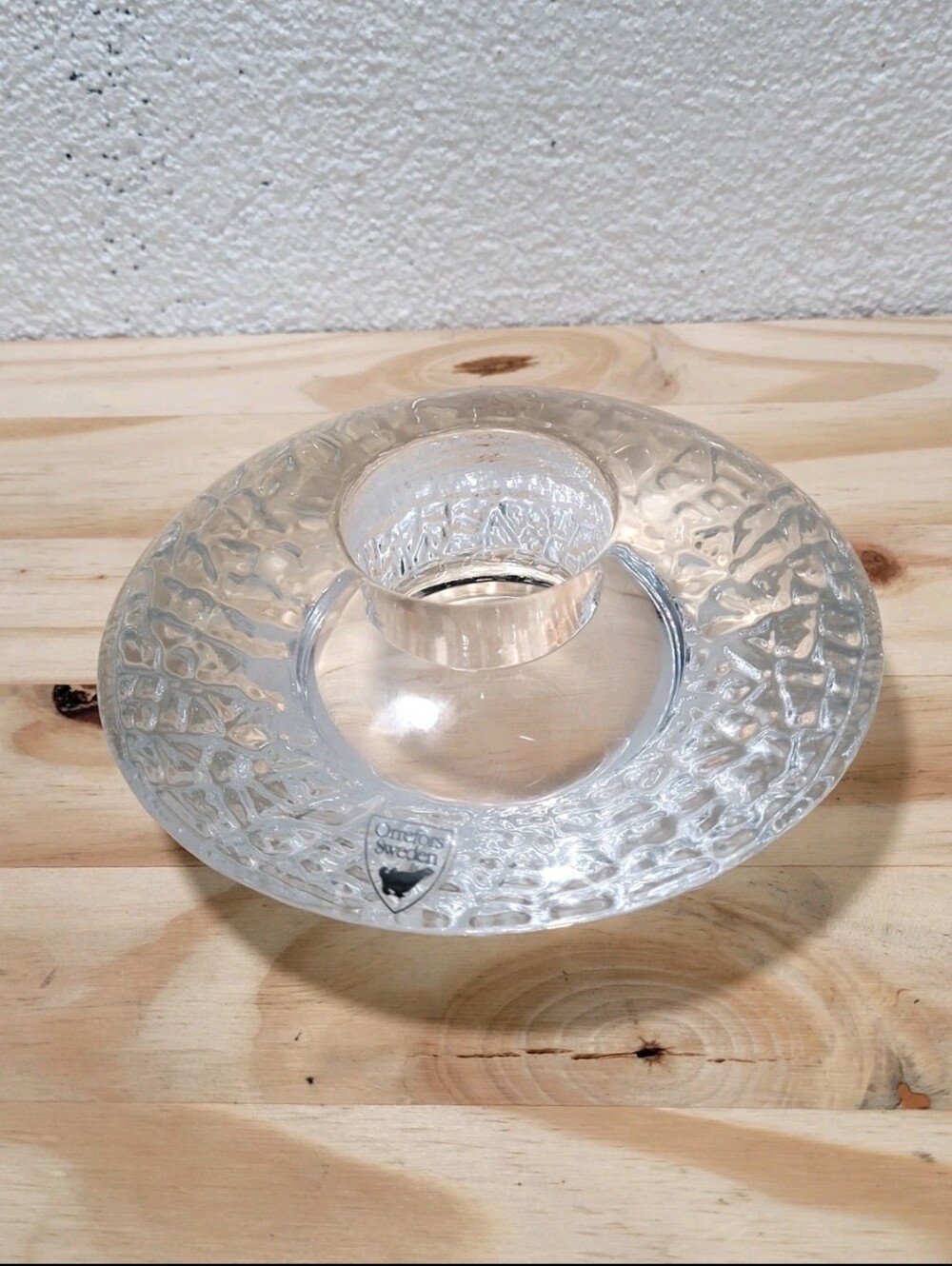 Vintage Orrefors Sweden Heavy Clear Art Glass Votive Candleholder Sticker